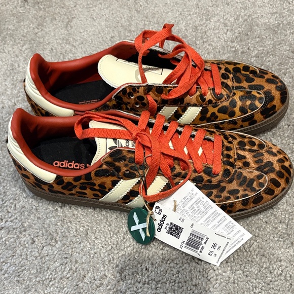 adidas Shoes - adidas Women’s Leopard Print Samba Sneakers with Orange Accents